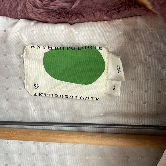 Anthropologie Faux Fur Jacket Teddy Bomber Mauve Dusty Rose Chevron Detail - Picture 7 of 10